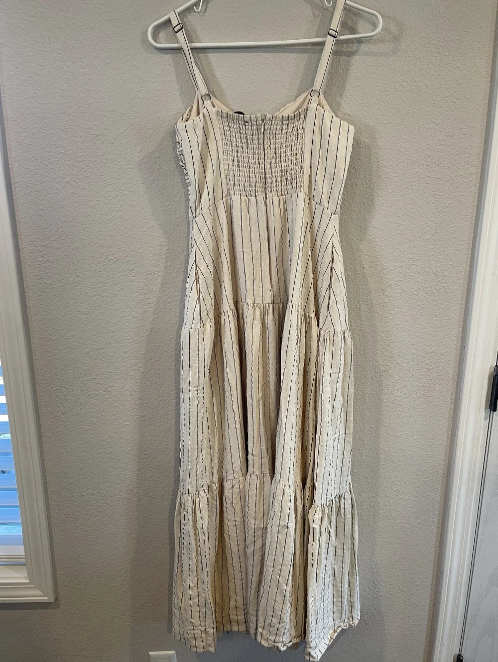 ZARR COLLECTION Womens Casual Cream Black Striped Linen Tiered Maxi Dress Size 8